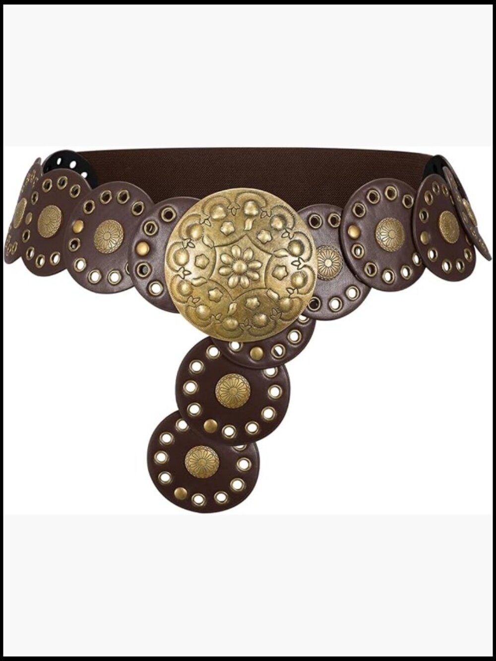 Western Boho Chunky Cowgirl Disc Belt Wide Leather Elastic Waist Hip - Picture 1 of 7